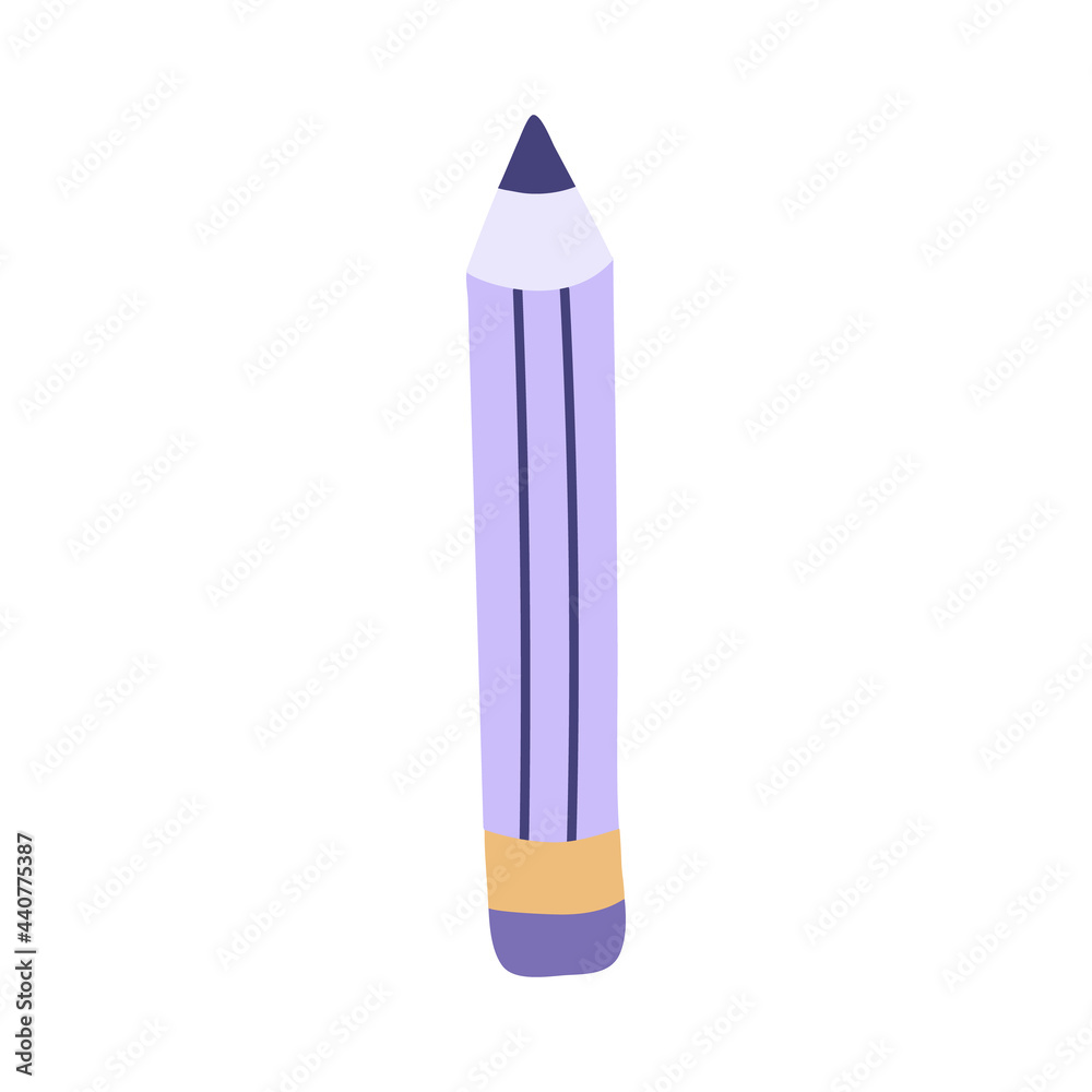 Cute hand drawn pencil in a simple and naive cartoon style. For writing notes in planner, sign business contract, write down lectures in the university. Vector illustration isolated on the background Cute hand drawn pencil in a simple and naive cartoon style. For writing notes in planner, sign business contract, write down lectures in the university. Vector illustration isolated on the background
