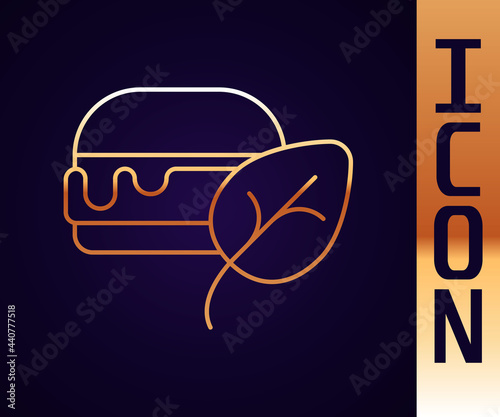 Gold line Vegan food diet icon isolated Gold line background. Organic, bio, eco symbol. Vegan, no meat, lactose free, healthy, fresh and nonviolent food. Vector