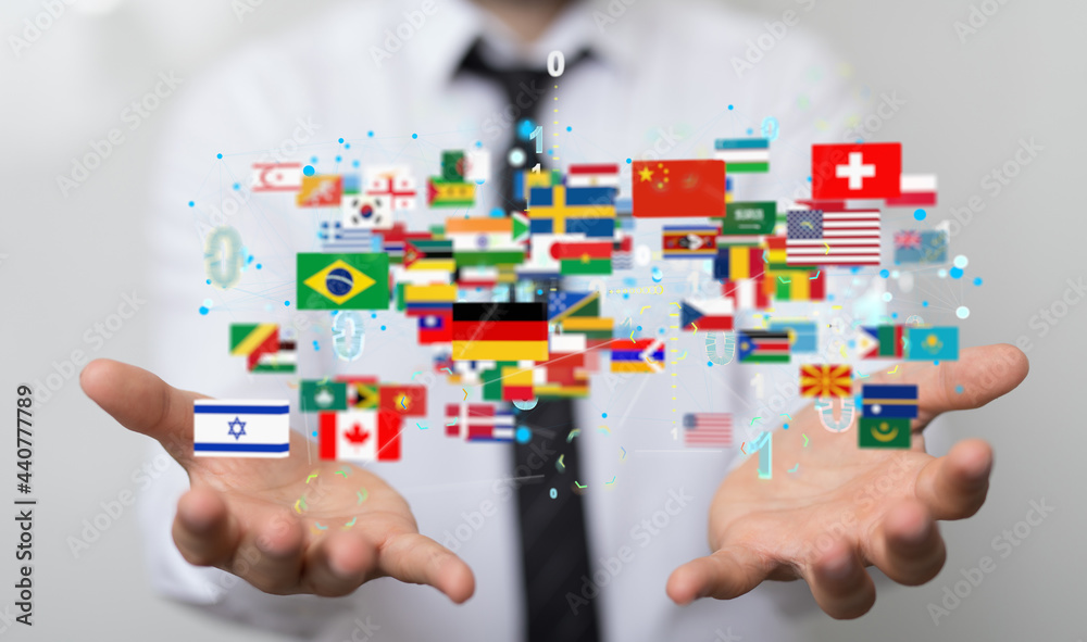 World map with all states and their flags