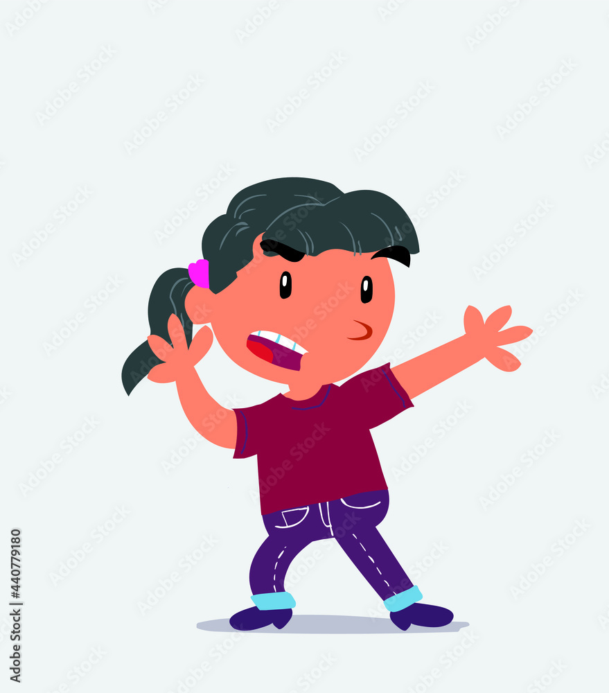 cartoon character of little girl on jeans arguing angry