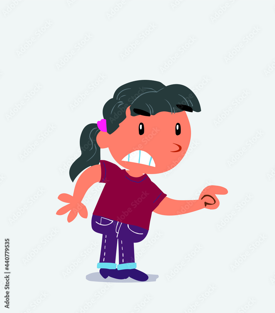 cartoon character of little girl on jeans pointing something aggressively cartoon character of little girl on jeans pointing something aggressively