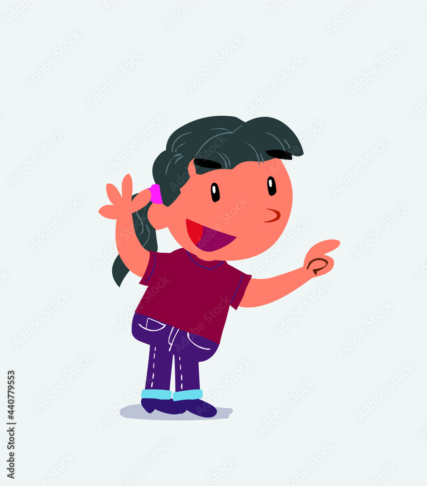  cartoon character of little girl on jeans pointing while arguing