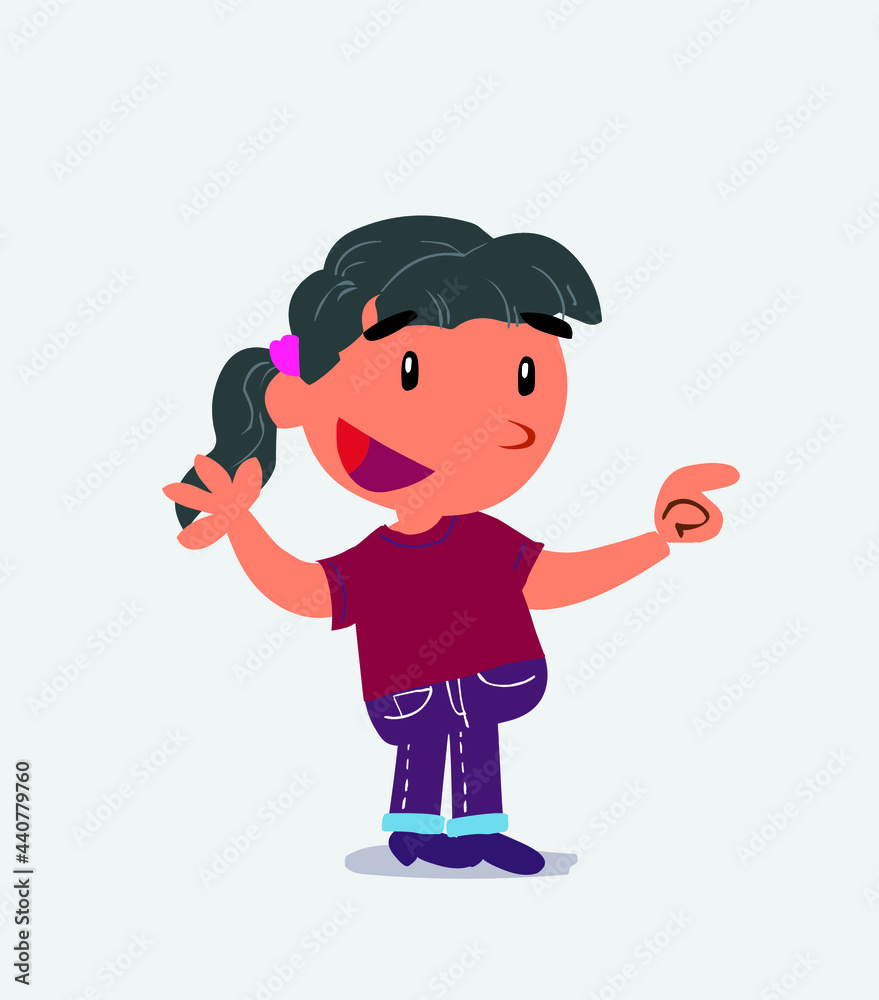 cartoon character of little girl on jeans smiling while pointing cartoon character of little girl on jeans smiling while pointing