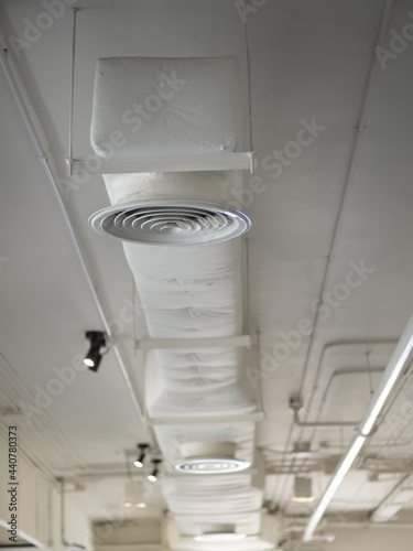Air Ventilating tube installed on the ceiling of the office building.