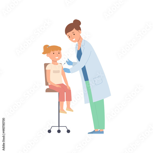 Time to vaccinate - doctor vaccinates the girl.