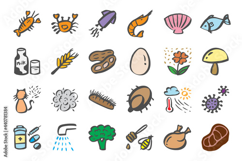 Allergy Icon Set Hand drawn doodle icons