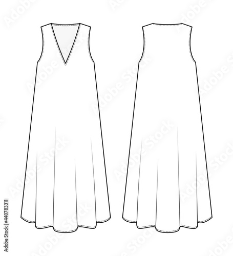 Fashion technical drawing of sleeveless t-shirt dress