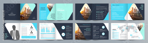 Corporate business presentation guide brochure template, Annual report, 16 page minimalist flat geometric business brochure design template, A4 size.