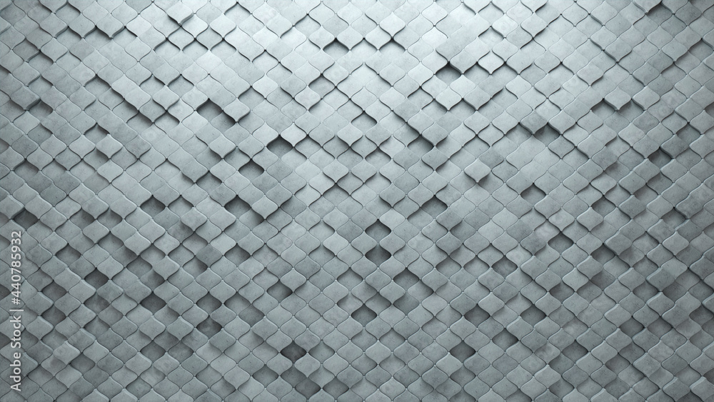 3D Tiles arranged to create a Semigloss wall. Futuristic, Concrete Background formed from Arabesque blocks. 3D Render 3D Tiles arranged to create a Semigloss wall. Futuristic, Concrete Background formed from Arabesque blocks. 3D Render