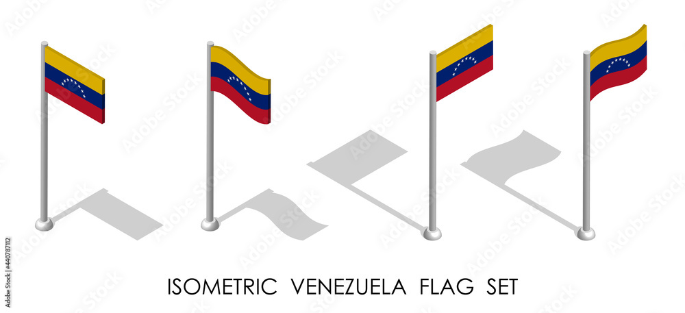 isometric flag of Venezuela in static position and in motion on flagpole. 3d vector
