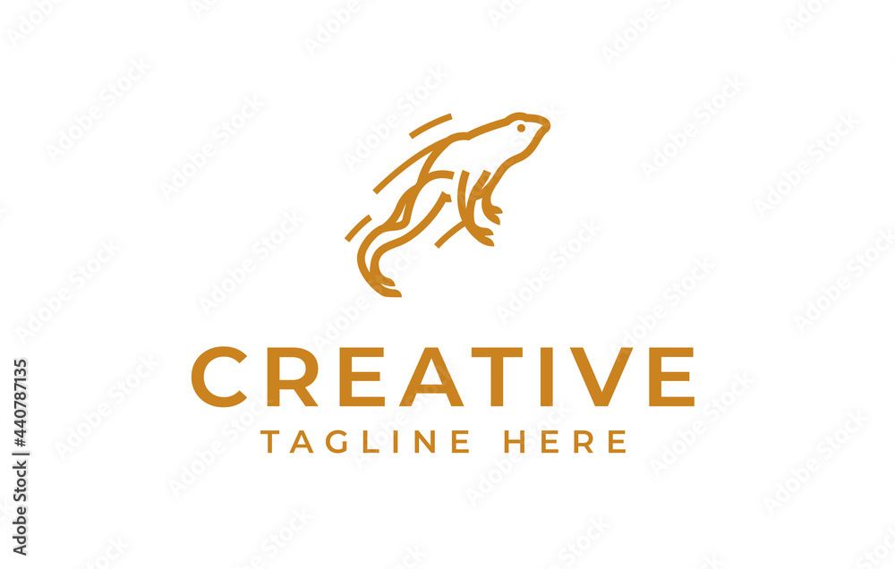 Obraz premium Jump Frog Logo Design Template. Amphibian Frog Icon Line Art Vector