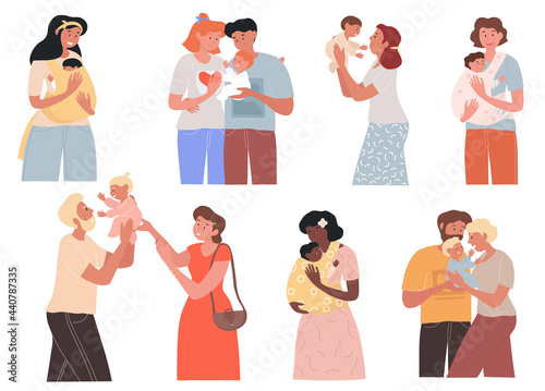 Cute happy families and women