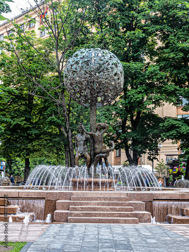 Fountain 'Adam and Eve' in the square on Pyatnitskaya Street in Moscow photo