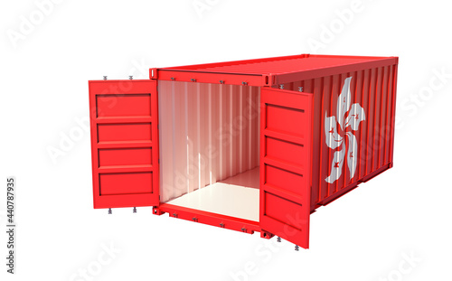 Shipping Container with Hong Kong flag isolated on white - 3D Rendering