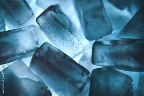 Frozen ice cubes on the cold light.