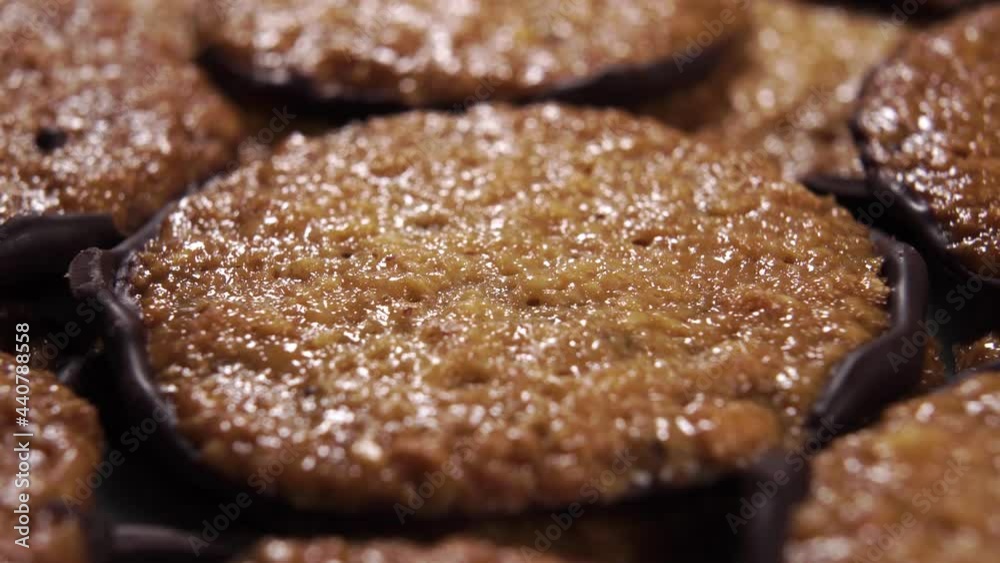 Oatmeal chocolate cookies. Macro. Rotation. Extreme close-up Oatmeal chocolate cookies. Macro. Rotation. Extreme close-up