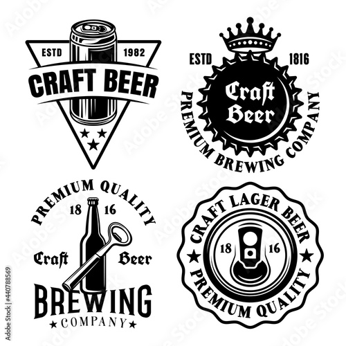 Beer and brewery set of vector emblems, labels, badges or logos in vintage style isolated on white background