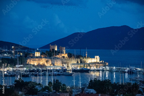 Fototapeta Naklejka Na Ścianę i Meble -  The panoramic and high-quality shot of the night of Bodrum