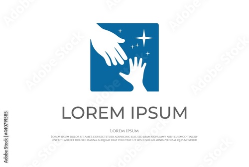 Mom Mother and Son Kids Child Hand for Reach Dream Logo Design Vector
