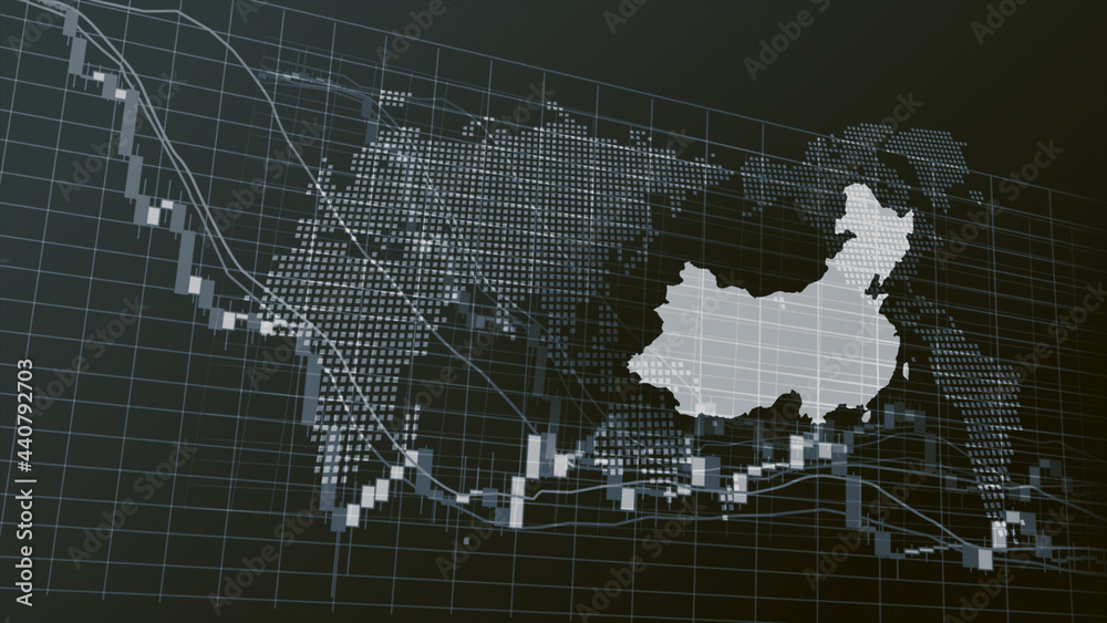 中国のモノトーンデジタル株価チャートイメージ