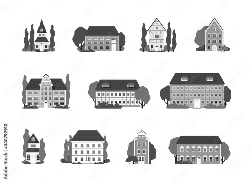 Set - cozy houses from small old streets.