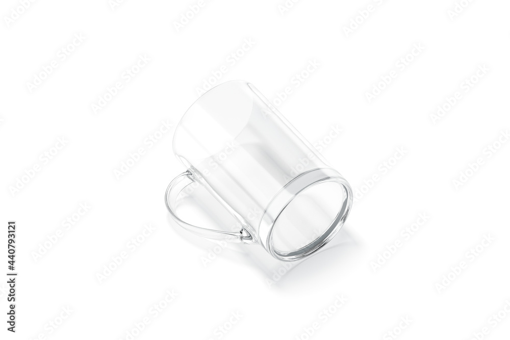 Blank glass narrow 11oz mug with handle mockup bottom, lying Blank glass narrow 11oz mug with handle mockup bottom, lying