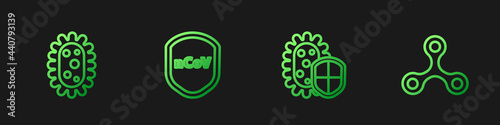 Set line Shield protecting from virus, Virus, and . Gradient color icons. Vector
