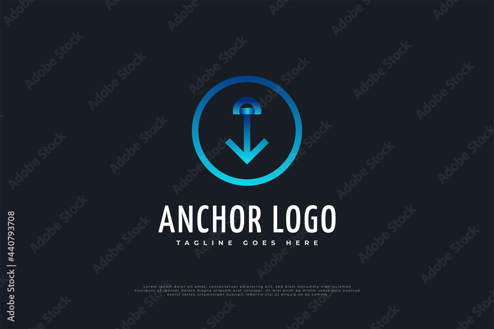Anchor Logo Design with Line Style in Blue Gradient. Marine or Nautical Logo Anchor Logo Design with Line Style in Blue Gradient. Marine or Nautical Logo