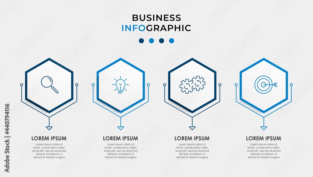 Business Infographic design template Vector with icons and 4 options or steps. Can be used for process diagram, presentations, workflow layout, banner, flow chart, info graph