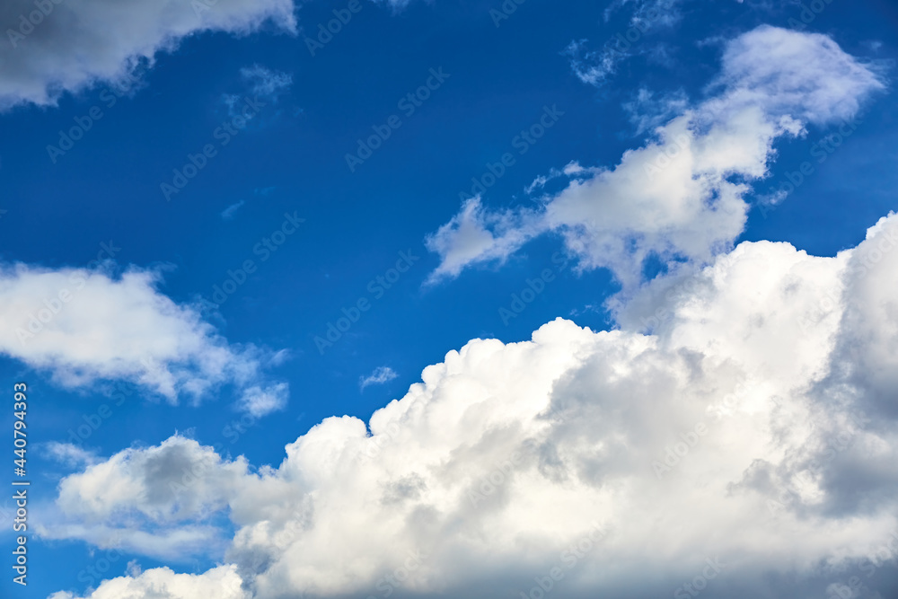 Blue sky with white cumulus clouds. Banner. Background. Nature wallpaper. Sunny weather forecast. Religion concept. Heaven landscape. Outdoor scenic. Bright pattern design. Copy space. Fresh air Blue sky with white cumulus clouds. Banner. Background. Nature wallpaper. Sunny weather forecast. Religion concept. Heaven landscape. Outdoor scenic. Bright pattern design. Copy space. Fresh air