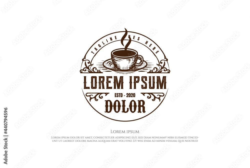 Old Rustic Coffee Mug Cup for Cafe Restaurant Bistro Logo Design Vector Old Rustic Coffee Mug Cup for Cafe Restaurant Bistro Logo Design Vector