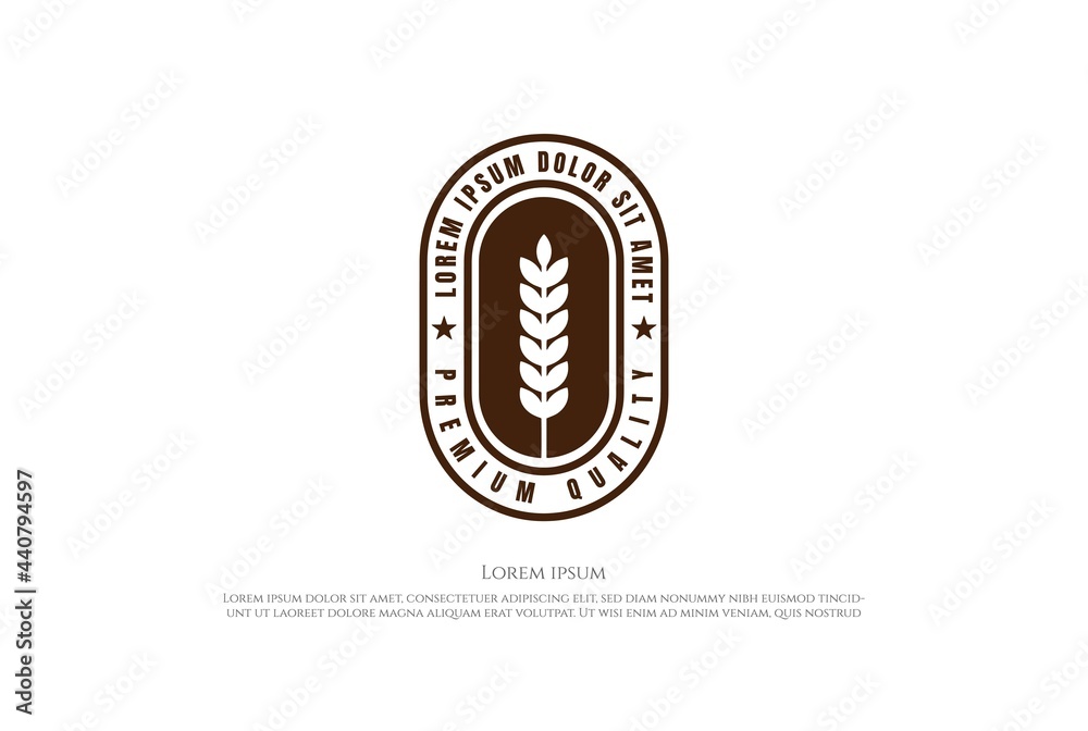 Fototapeta premium Old Rustic Wheat Grain Rice Badge Emblem Label Logo Design Design Vector