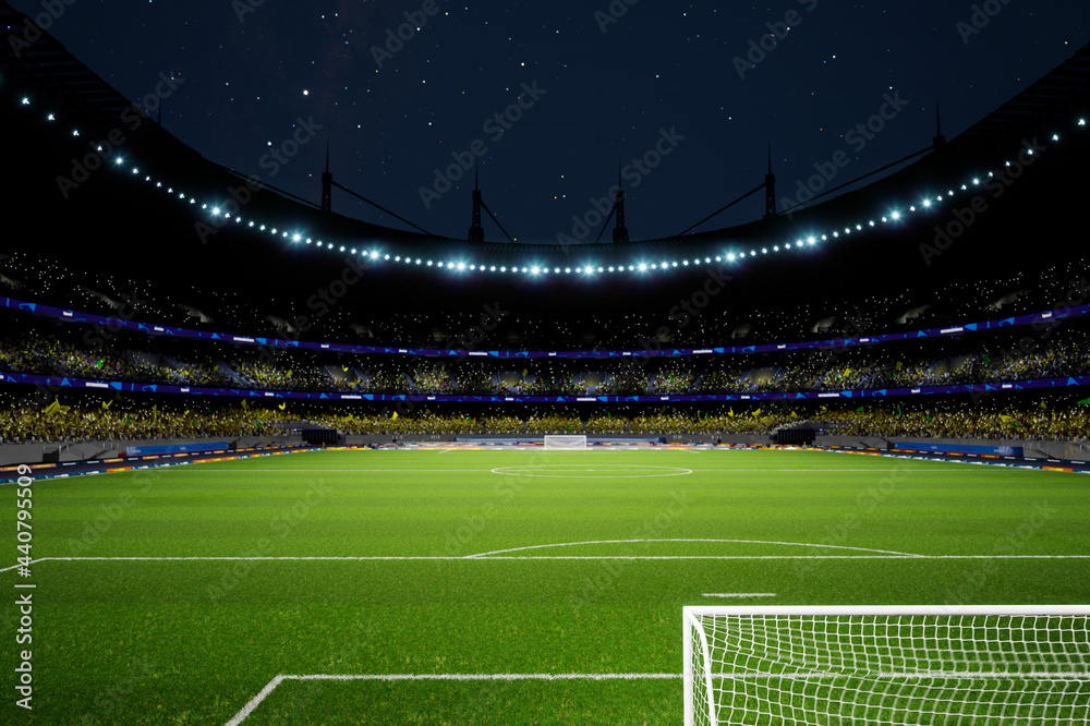 Fototapeta premium night soccer stadium arena with crowd fans . High quality photo render