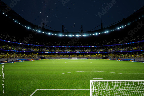 night soccer stadium arena with crowd fans . High quality photo render © AStakhiv