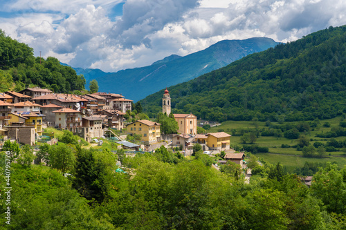 scenic view on the village of Tenno in the Garda Lake mountains near Riva del Garda, Trentino, Italy