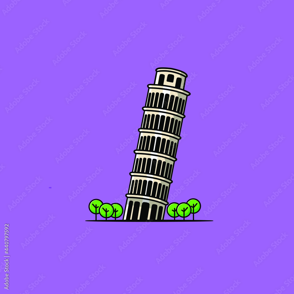 Pisa Tower Cartoon Vector Icon Illustration. Famous Building Traveling Icon Concept Isolated Premium Vector. Flat Cartoon Style