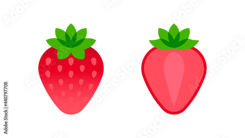Strawberry. Minimal style red strawberry composition. Abstract geometric fruits with slice on white background. Modern minimalistic template design with gradient textures.