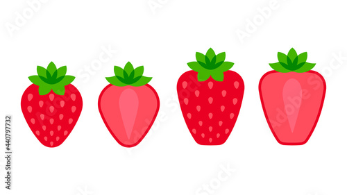 Strawberry. Minimal style red strawberry composition. Abstract geometric fruits with slice on white background. Modern minimalistic template design with gradient textures.