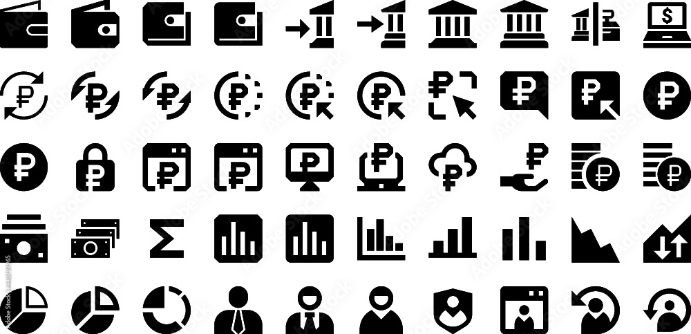 Icon pack of banks, cash, money and charts Icon pack of banks, cash, money and charts