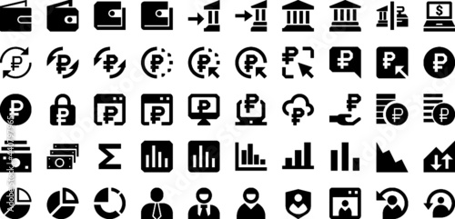 Icon pack of banks, cash, money and charts
