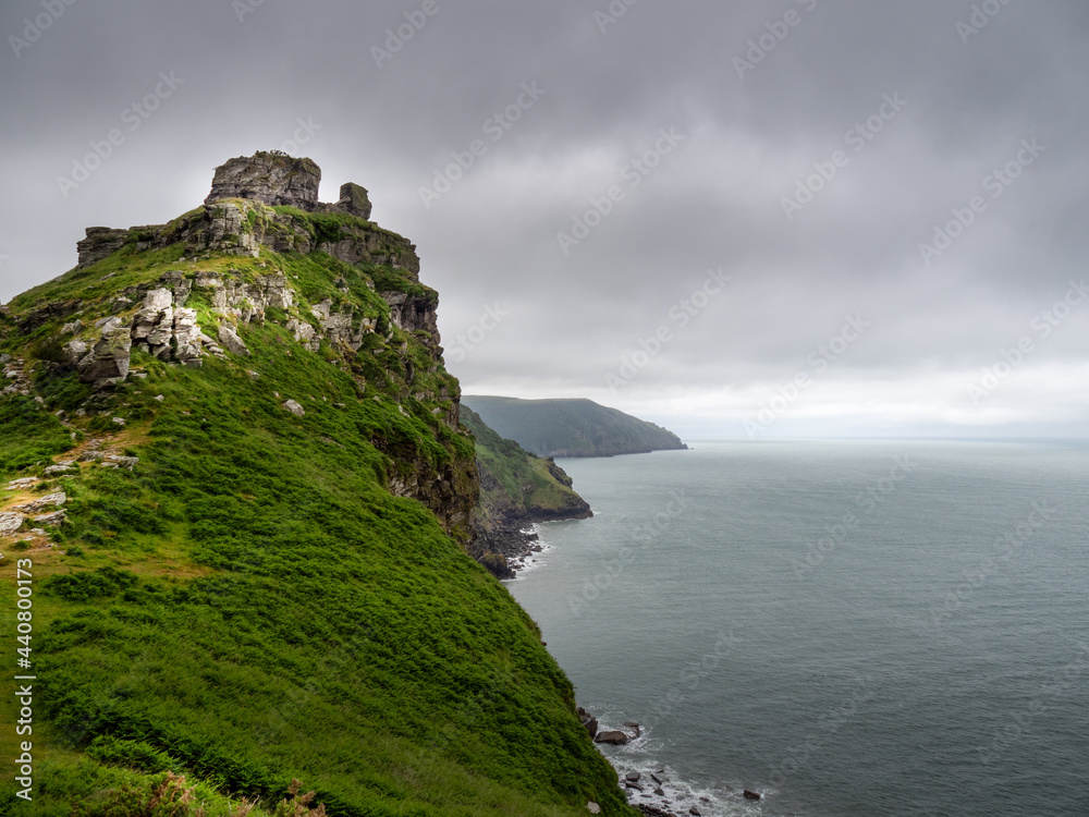 View of the rugged coast near the Valley of Rocks, in north Devon near Lynton. Beautiful if bleak in bad weather. June 2021.