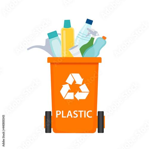 Plastic trash container with recyclable waste