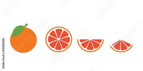 A set of whole grapefruits, pieces, segments, halves, pink grapefruit, citrus fruit, immune booster.  Isolated image, flat vector illustration