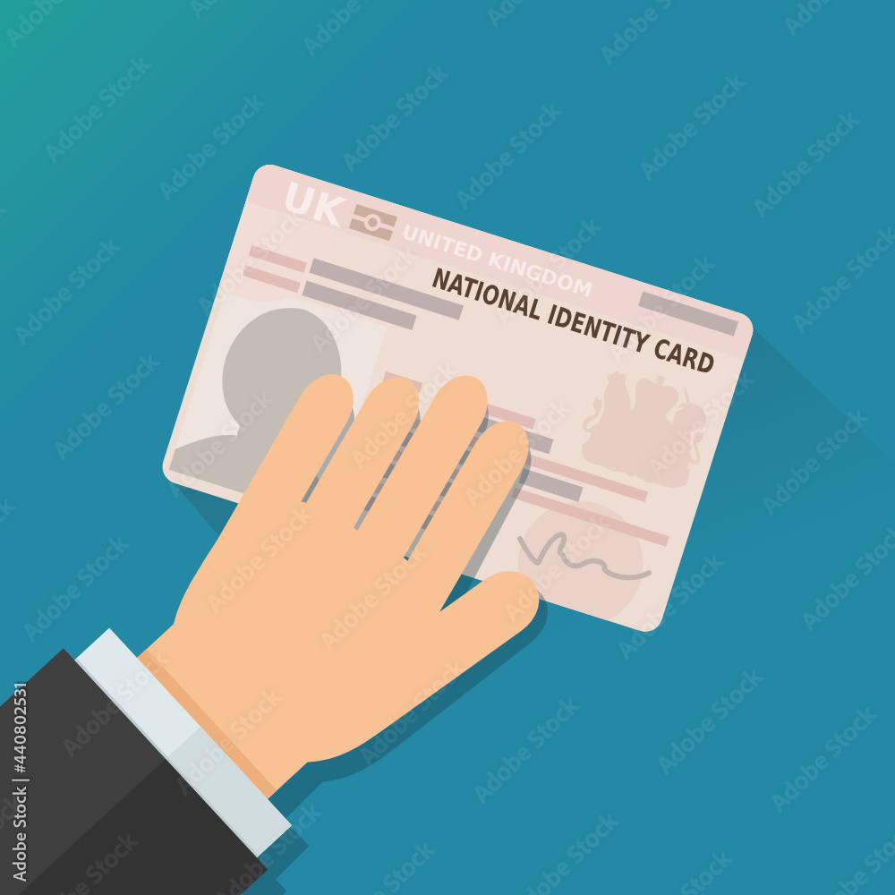 A hand represents a national identity card of the United Kingdom (flat design) A hand represents a national identity card of the United Kingdom (flat design)