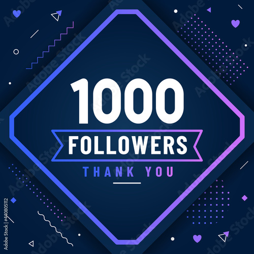 Thank you 1000 followers, 1K followers celebration modern colorful design.