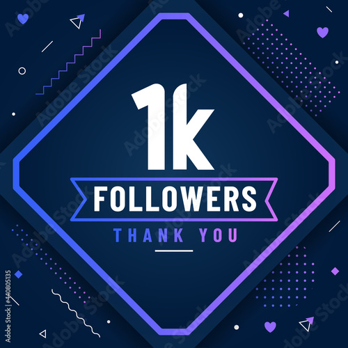 Thank you 1K followers, 1000 followers celebration modern colorful design.
