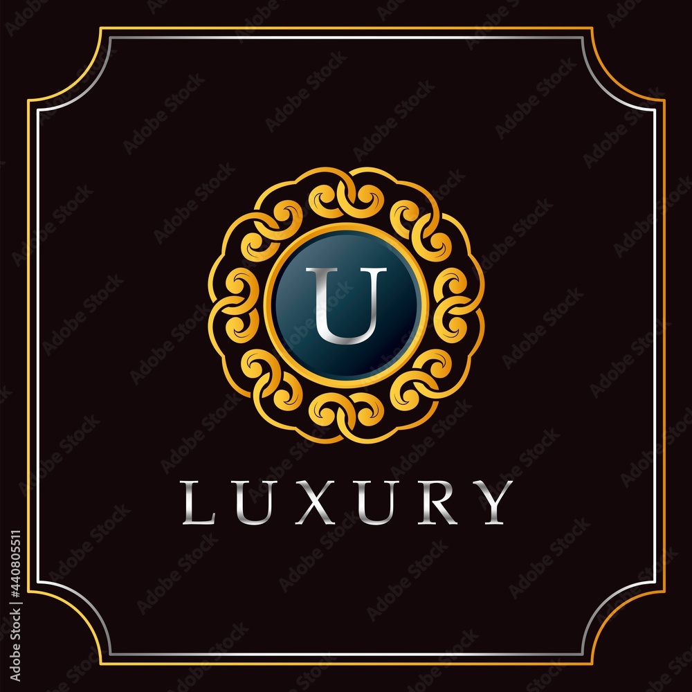 Fototapeta premium Luxury Mandala Badge U Letter Logo Design. Elegant Ornate Decoration Luxurious Logo Template.