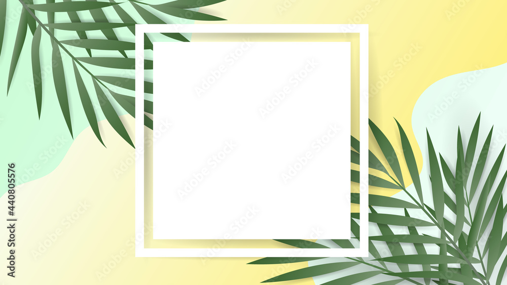 Palm left with paper frame for text on blue and yellow background, illustration vector eps 10 Palm left with paper frame for text on blue and yellow background, illustration vector eps 10