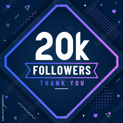 Thank you 20000 followers, 20K followers celebration modern colorful design.