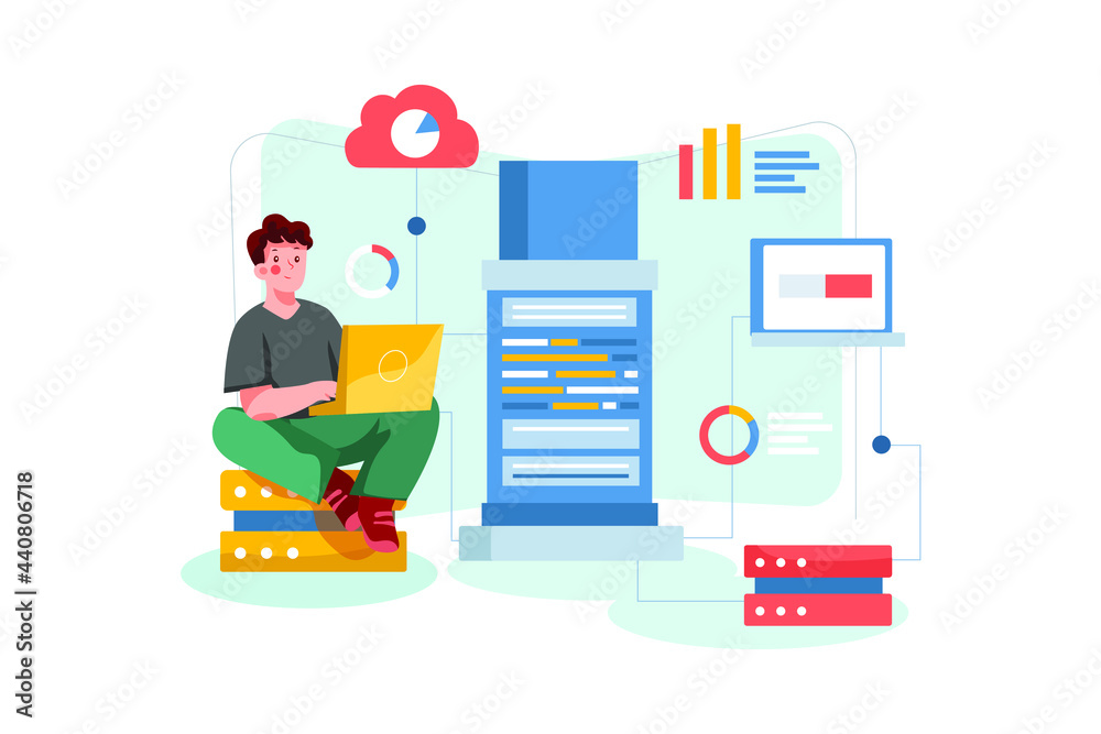 Naklejka premium Blockchain Mainnet Illustration concept. Flat illustration isolated on white background.